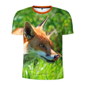 Мужская футболка 3D спортивная с принтом Лисица в Кировске, 100% полиэстер с улучшенными характеристиками | приталенный силуэт, круглая горловина, широкие плечи, сужается к линии бедра | Тематика изображения на принте: животные | лес | лиса | природа | рыжая