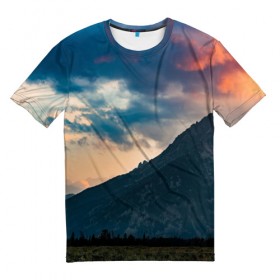 Мужская футболка 3D с принтом Закат в природе в Кировске, 100% полиэфир | прямой крой, круглый вырез горловины, длина до линии бедер | 3д | гора | закат | национальный парк | природа