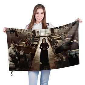 Флаг 3D с принтом AHS в Кировске, 100% полиэстер | плотность ткани — 95 г/м2, размер — 67 х 109 см. Принт наносится с одной стороны | american horror story | американская история ужасов