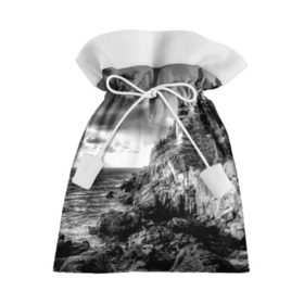 Подарочный 3D мешок с принтом Маяк в Кировске, 100% полиэстер | Размер: 29*39 см | black   white | forest | lighthouse | photo | rocks | sea | shore | spruce | sunset | waves | берег | волны | ельник | закат | камни | лес | маяк | море