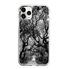 Чехол для iPhone 11 Pro матовый с принтом Деревья в Кировске, Силикон |  | black   white | crown | curly | forest | park | path | photo | thick | trees | деревья | дорожка | дремучий | крона | кудрявая | лес | парк | фото | черно   белое