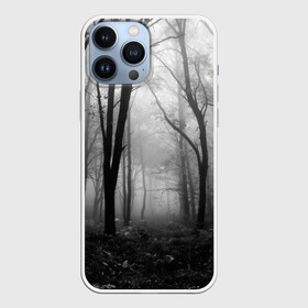 Чехол для iPhone 13 Pro Max с принтом Туман в лесу в Кировске,  |  | Тематика изображения на принте: black   white | fog | forest | morning | photo | silhouette | trees | деревья | лес | силуэт | туман | утро | фото | черно   белое
