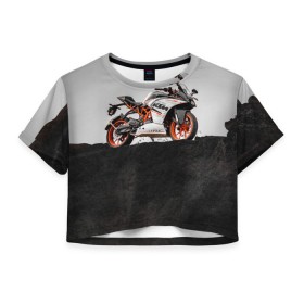 Женская футболка 3D укороченная с принтом KTM 5 в Кировске, 100% полиэстер | круглая горловина, длина футболки до линии талии, рукава с отворотами | ktm | moto | катээм | ктм | мото | мотоцикл | мотоциклы