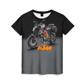 Женская футболка 3D с принтом KTM 4 в Кировске, 100% полиэфир ( синтетическое хлопкоподобное полотно) | прямой крой, круглый вырез горловины, длина до линии бедер | ktm | moto | катээм | ктм | мото | мотоцикл | мотоциклы