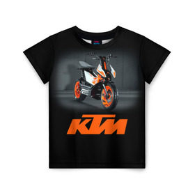 Детская футболка 3D с принтом KTM 2 в Кировске, 100% гипоаллергенный полиэфир | прямой крой, круглый вырез горловины, длина до линии бедер, чуть спущенное плечо, ткань немного тянется | ktm | moto | катээм | ктм | мото | мотоцикл | мотоциклы