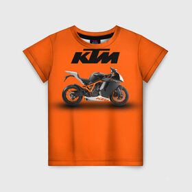Детская футболка 3D с принтом KTM 1 в Кировске, 100% гипоаллергенный полиэфир | прямой крой, круглый вырез горловины, длина до линии бедер, чуть спущенное плечо, ткань немного тянется | ktm | moto | катээм | ктм | мото | мотоцикл | мотоциклы