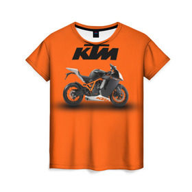 Женская футболка 3D с принтом KTM 1 в Кировске, 100% полиэфир ( синтетическое хлопкоподобное полотно) | прямой крой, круглый вырез горловины, длина до линии бедер | ktm | moto | катээм | ктм | мото | мотоцикл | мотоциклы