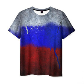 Мужская футболка 3D с принтом Триколор (Краской на земле) в Кировске, 100% полиэфир | прямой крой, круглый вырез горловины, длина до линии бедер | russia | белый | красный | российский флаг | россия | синий | триколор