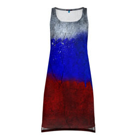 Платье-майка 3D с принтом Триколор (Краской на земле) в Кировске, 100% полиэстер | полуприлегающий силуэт, широкие бретели, круглый вырез горловины, удлиненный подол сзади. | russia | белый | красный | российский флаг | россия | синий | триколор