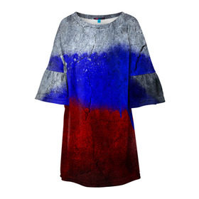Детское платье 3D с принтом Триколор (Краской на земле) в Кировске, 100% полиэстер | прямой силуэт, чуть расширенный к низу. Круглая горловина, на рукавах — воланы | russia | белый | красный | российский флаг | россия | синий | триколор