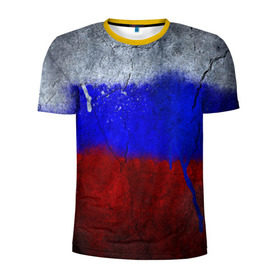 Мужская футболка 3D спортивная с принтом Триколор (Краской на земле) в Кировске, 100% полиэстер с улучшенными характеристиками | приталенный силуэт, круглая горловина, широкие плечи, сужается к линии бедра | russia | белый | красный | российский флаг | россия | синий | триколор