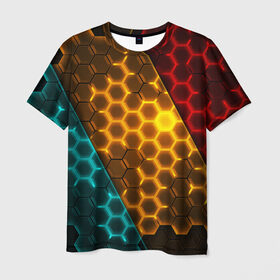 Мужская футболка 3D с принтом Соты TRON в Кировске, 100% полиэфир | прямой крой, круглый вырез горловины, длина до линии бедер | tron | vppd | премиум | соты | эксклюзив