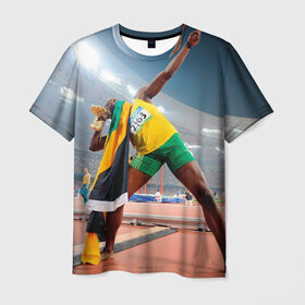 Мужская футболка 3D с принтом Болт в Кировске, 100% полиэфир | прямой крой, круглый вырез горловины, длина до линии бедер | bolt | атлетика | бег | олимпиада | усэйн