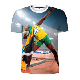 Мужская футболка 3D спортивная с принтом Болт в Кировске, 100% полиэстер с улучшенными характеристиками | приталенный силуэт, круглая горловина, широкие плечи, сужается к линии бедра | bolt | атлетика | бег | олимпиада | усэйн