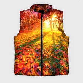 Мужской жилет утепленный 3D с принтом Осень в Кировске,  |  | autumn | bright | colors | forest | trees | деревья | краски | лес | лучи | осень | солнце | цвета | яркие