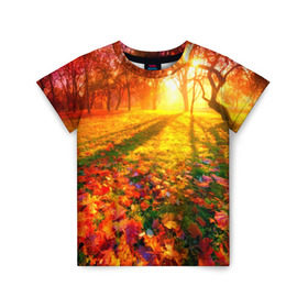 Детская футболка 3D с принтом Осень в Кировске, 100% гипоаллергенный полиэфир | прямой крой, круглый вырез горловины, длина до линии бедер, чуть спущенное плечо, ткань немного тянется | Тематика изображения на принте: autumn | bright | colors | forest | trees | деревья | краски | лес | лучи | осень | солнце | цвета | яркие
