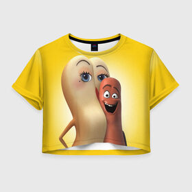 Женская футболка 3D укороченная с принтом Полный расколбас в Кировске, 100% полиэстер | круглая горловина, длина футболки до линии талии, рукава с отворотами | sausage party