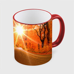 Кружка 3D с принтом Осеннее солнце в Кировске, керамика | ёмкость 330 мл | autumn | bright | colors | forest | trees | деревья | дорога | краски | лес | лучи | осень | солнце | цвета | яркие
