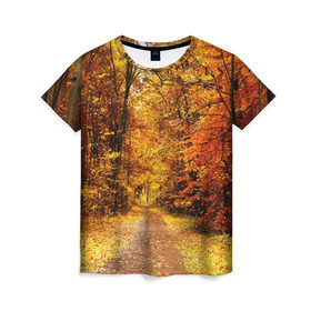 Женская футболка 3D с принтом Осень в Кировске, 100% полиэфир ( синтетическое хлопкоподобное полотно) | прямой крой, круглый вырез горловины, длина до линии бедер | autumn | bright | colors | forest | paint | trees | деревья | краски | лес | осень | цвета | яркие