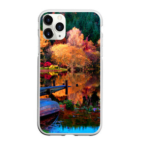 Чехол для iPhone 11 Pro Max матовый с принтом Осень в Кировске, Силикон |  | autumn | boat | bright | colors | forest | paint | river | trees | деревья | краски | лес | лодка | осень | река | цвета | яркие