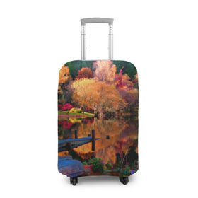 Чехол для чемодана 3D с принтом Осень в Кировске, 86% полиэфир, 14% спандекс | двустороннее нанесение принта, прорези для ручек и колес | autumn | boat | bright | colors | forest | paint | river | trees | деревья | краски | лес | лодка | осень | река | цвета | яркие