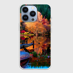 Чехол для iPhone 13 Pro с принтом Осень в Кировске,  |  | autumn | boat | bright | colors | forest | paint | river | trees | деревья | краски | лес | лодка | осень | река | цвета | яркие