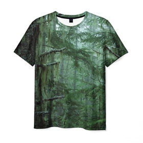 Мужская футболка 3D с принтом Дремучий лес в Кировске, 100% полиэфир | прямой крой, круглый вырез горловины, длина до линии бедер | Тематика изображения на принте: camouflage | dense | fog | forest | spruce | tree | дремучий | ёлка | ельник | камуфляж | лес | маскировка | туман