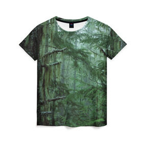 Женская футболка 3D с принтом Дремучий лес в Кировске, 100% полиэфир ( синтетическое хлопкоподобное полотно) | прямой крой, круглый вырез горловины, длина до линии бедер | camouflage | dense | fog | forest | spruce | tree | дремучий | ёлка | ельник | камуфляж | лес | маскировка | туман