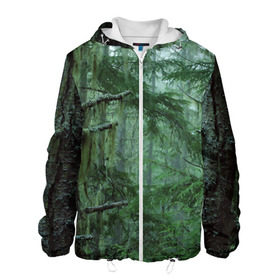 Мужская куртка 3D с принтом Дремучий лес в Кировске, ткань верха — 100% полиэстер, подклад — флис | прямой крой, подол и капюшон оформлены резинкой с фиксаторами, два кармана без застежек по бокам, один большой потайной карман на груди. Карман на груди застегивается на липучку | camouflage | dense | fog | forest | spruce | tree | дремучий | ёлка | ельник | камуфляж | лес | маскировка | туман