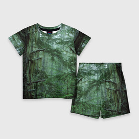 Детский костюм с шортами 3D с принтом Дремучий лес в Кировске,  |  | camouflage | dense | fog | forest | spruce | tree | дремучий | ёлка | ельник | камуфляж | лес | маскировка | туман