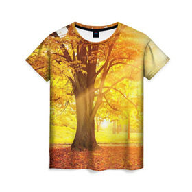 Женская футболка 3D с принтом Осень в Кировске, 100% полиэфир ( синтетическое хлопкоподобное полотно) | прямой крой, круглый вырез горловины, длина до линии бедер | autumn | bright | colors | forest | paint | trees | деревья | краски | лес | осень | цвета | яркие