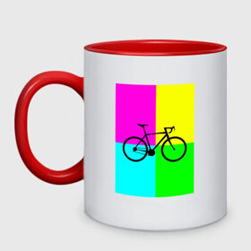 Кружка двухцветная с принтом Велосипед фикс в Кировске, керамика | объем — 330 мл, диаметр — 80 мм. Цветная ручка и кайма сверху, в некоторых цветах — вся внутренняя часть | Тематика изображения на принте: fix | вело | велосипед | прикол | фикс