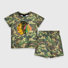 Детский костюм с шортами 3D с принтом Blackhawks Camouflage в Кировске,  |  | camouflage | chicago blackhawks | hockey | nhl | нхл | хоккей