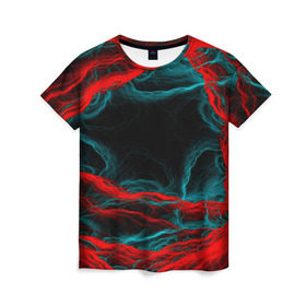 Женская футболка 3D с принтом Fractal в Кировске, 100% полиэфир ( синтетическое хлопкоподобное полотно) | прямой крой, круглый вырез горловины, длина до линии бедер | волны | красный | черный