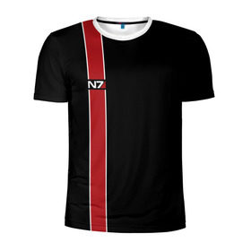 Мужская футболка 3D спортивная с принтом Mass Effect N7 в Кировске, 100% полиэстер с улучшенными характеристиками | приталенный силуэт, круглая горловина, широкие плечи, сужается к линии бедра | космос