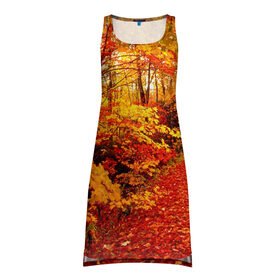 Платье-майка 3D с принтом Осень в Кировске, 100% полиэстер | полуприлегающий силуэт, широкие бретели, круглый вырез горловины, удлиненный подол сзади. | autumn | bright | colors | forest | paint | trees | деревья | краски | лес | осень | цвета | яркие