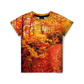 Детская футболка 3D с принтом Осень в Кировске, 100% гипоаллергенный полиэфир | прямой крой, круглый вырез горловины, длина до линии бедер, чуть спущенное плечо, ткань немного тянется | Тематика изображения на принте: autumn | bright | colors | forest | paint | trees | деревья | краски | лес | осень | цвета | яркие