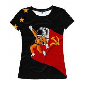Женская футболка 3D с принтом Гагарин в Кировске, 100% полиэфир ( синтетическое хлопкоподобное полотно) | прямой крой, круглый вырез горловины, длина до линии бедер | день | космонавтики | космос