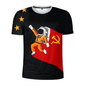 Мужская футболка 3D спортивная с принтом Гагарин в Кировске, 100% полиэстер с улучшенными характеристиками | приталенный силуэт, круглая горловина, широкие плечи, сужается к линии бедра | Тематика изображения на принте: день | космонавтики | космос