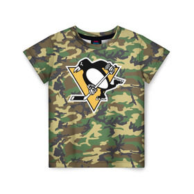 Детская футболка 3D с принтом Penguins Camouflage в Кировске, 100% гипоаллергенный полиэфир | прямой крой, круглый вырез горловины, длина до линии бедер, чуть спущенное плечо, ткань немного тянется | camouflage | hockey | nhl | pittsburgh penguins | нхл | хоккей