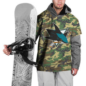 Накидка на куртку 3D с принтом Sharks Camouflage в Кировске, 100% полиэстер |  | camouflage | hockey | nhl | san jose sharks | нхл | хоккей