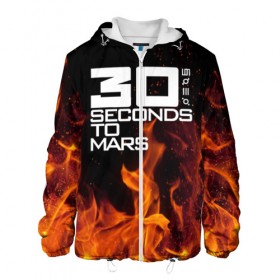 Мужская куртка 3D с принтом 30 seconds to mars fire в Кировске, ткань верха — 100% полиэстер, подклад — флис | прямой крой, подол и капюшон оформлены резинкой с фиксаторами, два кармана без застежек по бокам, один большой потайной карман на груди. Карман на груди застегивается на липучку | jared leto