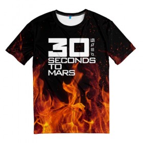 Мужская футболка 3D с принтом 30 seconds to mars fire в Кировске, 100% полиэфир | прямой крой, круглый вырез горловины, длина до линии бедер | jared leto