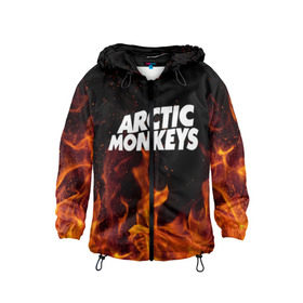 Детская ветровка 3D с принтом Arctic Monkeys fire в Кировске, 100% полиэстер | подол и капюшон оформлены резинкой с фиксаторами, по бокам два кармана без застежек, один потайной карман на груди | 