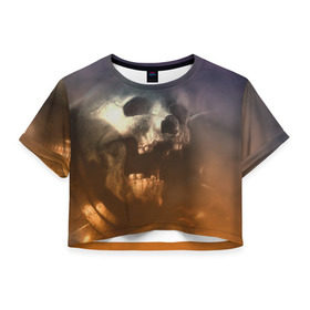 Женская футболка 3D укороченная с принтом Doom в Кировске, 100% полиэстер | круглая горловина, длина футболки до линии талии, рукава с отворотами | doom | skull | slayer | палач | скелет | череп