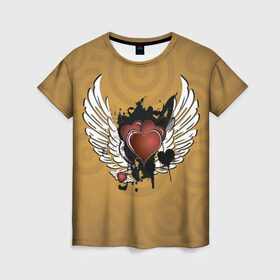 Женская футболка 3D с принтом Сердце с крыльями в Кировске, 100% полиэфир ( синтетическое хлопкоподобное полотно) | прямой крой, круглый вырез горловины, длина до линии бедер | Тематика изображения на принте: граффити | тату