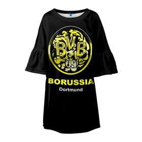 Детское платье 3D с принтом Borussia Dortmund в Кировске, 100% полиэстер | прямой силуэт, чуть расширенный к низу. Круглая горловина, на рукавах — воланы | Тематика изображения на принте: боруссия | дортмунд