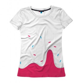 Женская футболка 3D с принтом KREME (original design) в Кировске, 100% полиэфир ( синтетическое хлопкоподобное полотно) | прямой крой, круглый вырез горловины, длина до линии бедер | cherry | cream | design | red | sugar | vanilla | white | вишня | яркое