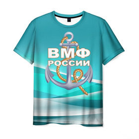 Мужская футболка 3D с принтом ВМФ России в Кировске, 100% полиэфир | прямой крой, круглый вырез горловины, длина до линии бедер | андреевский флаг | вмф | волна | канат | матрос | море | моряк | россия | флот | якорь