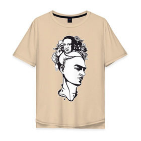 Мужская футболка хлопок Oversize с принтом Фрида в Кировске, 100% хлопок | свободный крой, круглый ворот, “спинка” длиннее передней части | арт | девушка | женщина | любовь | мексика | портрет | фрида | художник | цветы | череп